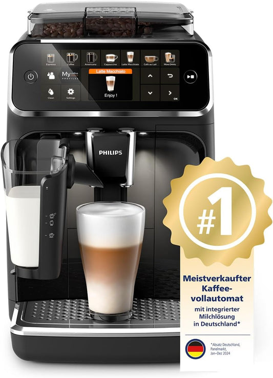 Philips EP5441/50 LatteGo Kaffeevollautomat – 12 Kaffeespezialitäten auf Knopfdruck | Integriertes Mahlwerk | Milchsystem spülmaschinenfest | Schwarz